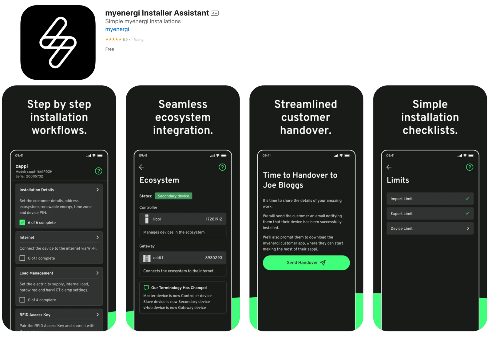myenergi installer app screens